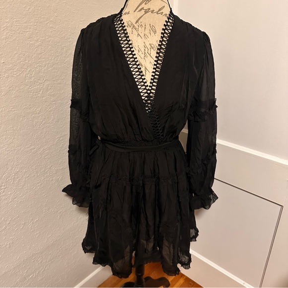 NWT Haute Hippie Lynne Smocked Waist Black Mini Dress - Picture 4 of 13
